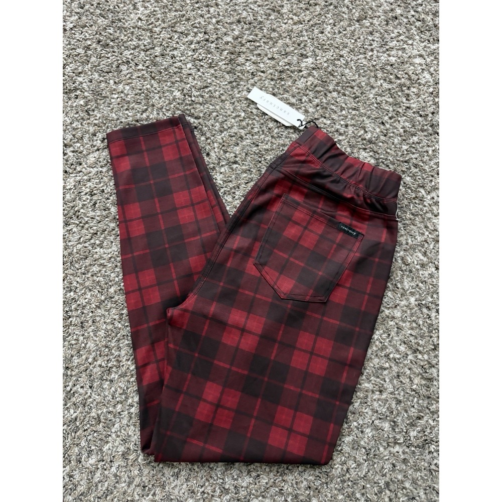 Anthropologie Sanctuary Runway Leggings Size Large NWT Red Plaid Black New